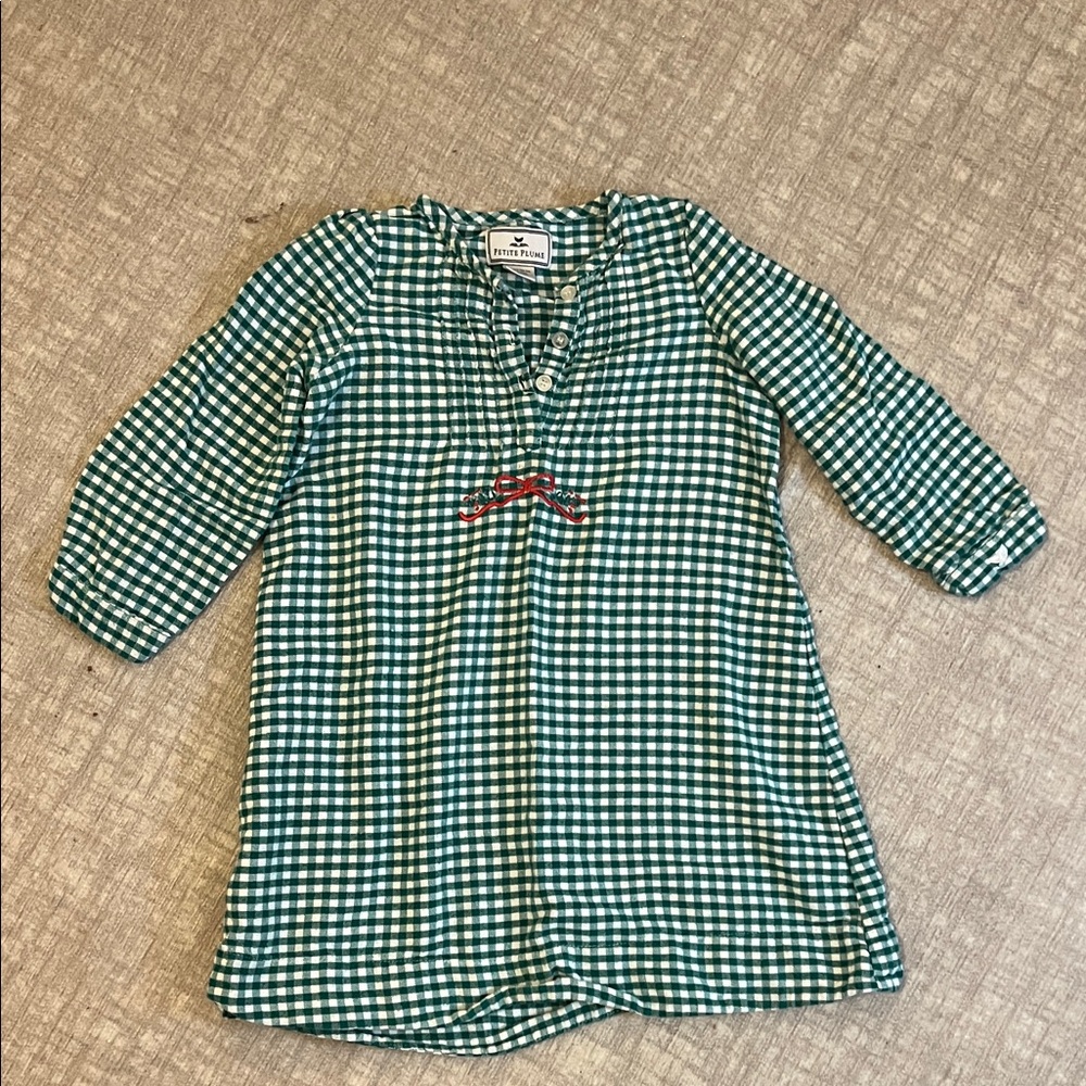 Petite Plume Green Gingham Flannel Christmas Nightgown